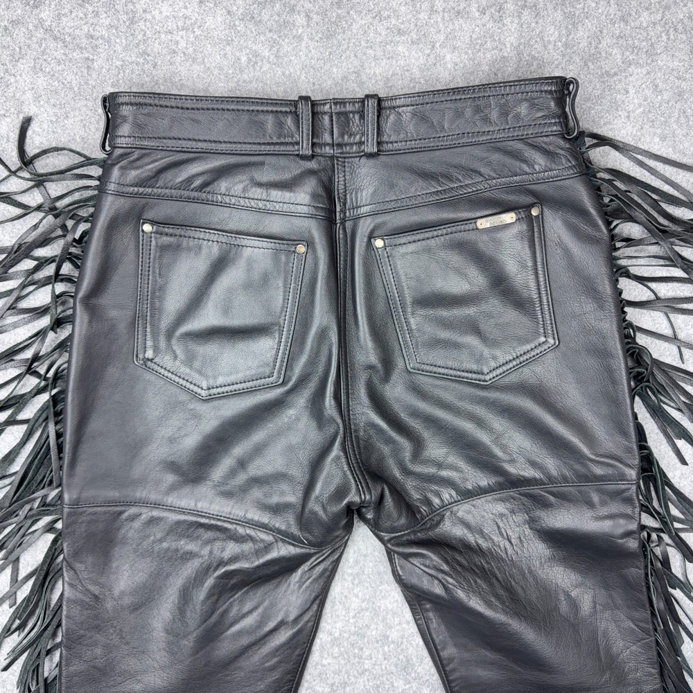 VTG Harley Davidson Leather Pants Womens 16 Black Motorcycle Biker‎ Fringe 80s - Picture 10 of 14